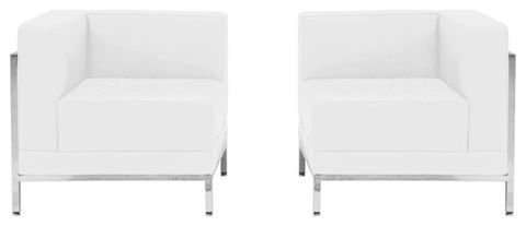 Bowery Hill 2 Piece Leather Reception Sofa Set In White - Contemporary ... in Bowery Hill Contemporary Ivory Leather Power Sofa In White Finish